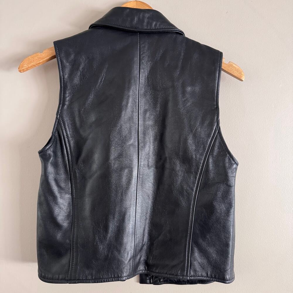 Vintage Ann Taylor Black Leather Full Zip Collared Vest Jacket USA XS Rare - Picture 6 of 6